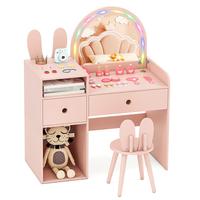 Pink - Colorful Light Mirror, Storage Compartments