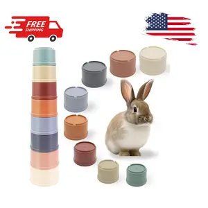 8 Pcs Stacking Cups for Rabbits, Safe Plastic Rabbit Toys of Different Sizes