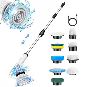 Cordless Electric Cleaning Brush with Extendable Handle and Replaceable Brush Heads for Bathroom Shower Tile Tub Kitchen Cleaning