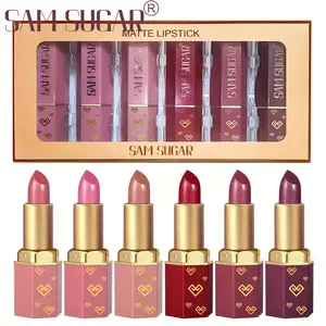 6 Pcs Lipstick Set Matte & Shimmer Long Lasting Waterproof Non-stick Cup Easy Apply for Beginners Daily Makeup
