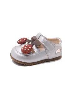 Baby Girls' Silver Color Bowknot Sandals, Soft & Breathable Design, Perfect for Summer Outdoors & Daily Wear, Ages 1-3 Years Old