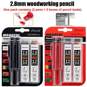 2.8mm woodworking pencil set with, 2B graphite replacement lead not easy to break, suitable for woodworking construction engineering drawing or illustration deep hole marking tool supplies (set includes: 2 pens+2 boxes of pencil leads)