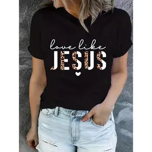 Leopard Print Faith Tee - Soft, Breathable & Medium Stretch Fabric, Modest Non-See Through Design |   Christian Womens Summer Top for Church, Everyday Witness & Bold Style Statements, Easy Care Machine Wash
