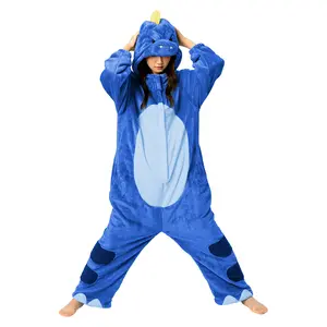 OLAOLA Unisex Adult Plush Blue Dinosaur Animals Onesie Pajamas Warm Home One-Piece Sleepwear