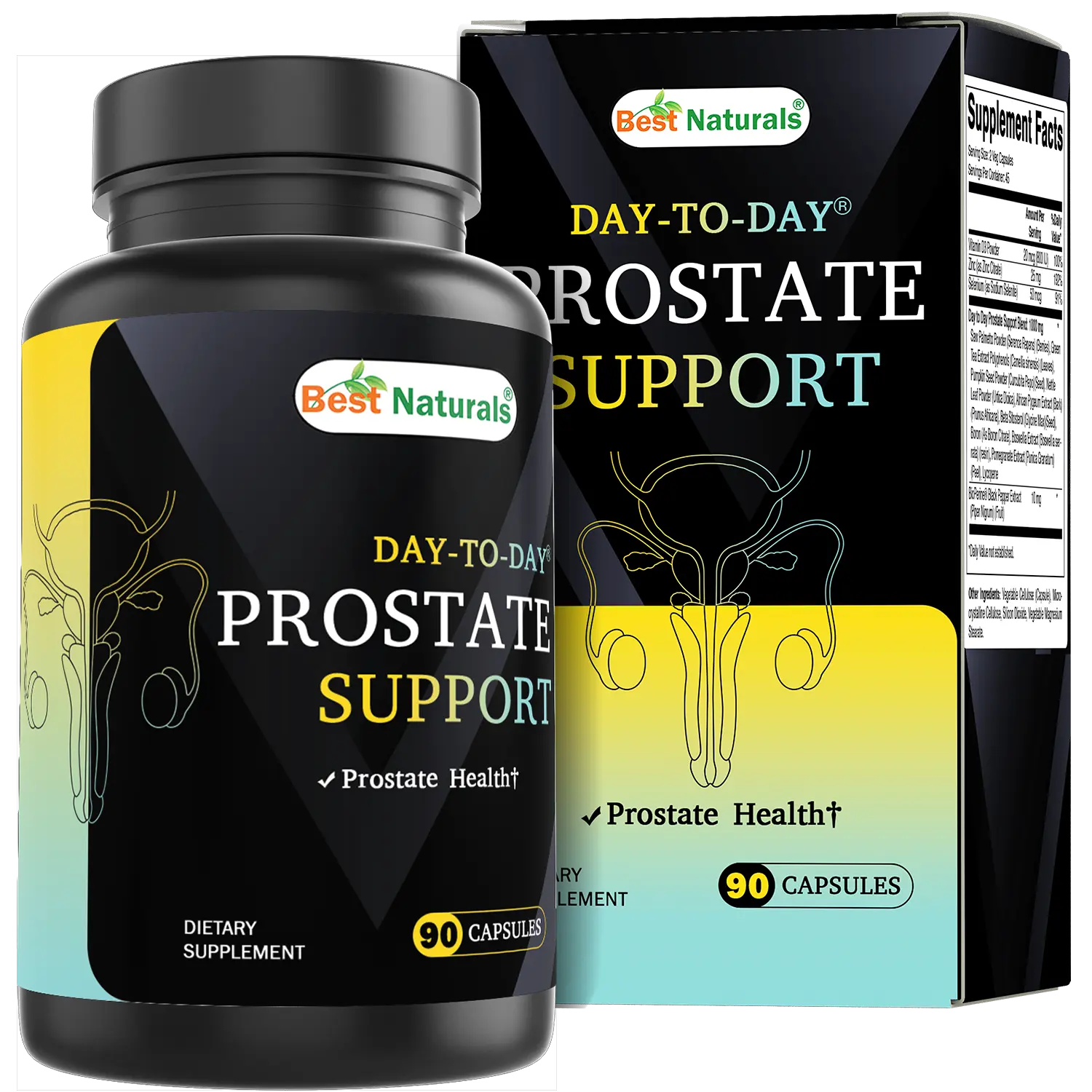 Best Naturals Day-to-Day Prostate Support Supplements 90 Veg Capsules - Made with Saw Palmetto, Green Tea, Pumpkin, Nettle, African Pygeum, & Beta Sitosterol