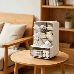 Student Dorm Storage Box, Transparent Dust-Proof with Wheels, Large Capacity Organizer for Office Supplies, Desktop Shelf, Home Use, Stationery Organizer, Desk Organizers, Table Organizers