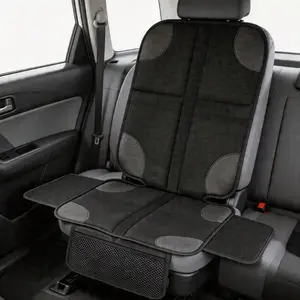 Car seat protector mat with headrest straps, tear-proof 600D fabric waterproof vehicle seat cover, non-slip backing and thick padding, essential travel item for kids and pets with side mesh pockets, fits most cars