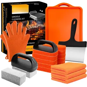 21 count Griddle Cleaning Kit for Blackstone, Flat Top Grill Cleaning Accessories with  Spatula Mat, Scraper, Grill Stone & Scouring Pads with Handle, Cleaning Gloves, Cleaning Towel