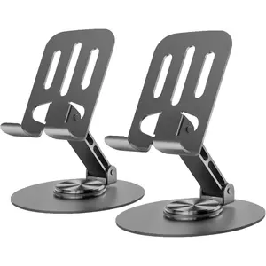 Universal Metal Cell Phone Stand, Multi-Angel Adjustable 360? Rotation Non-Slip Metal Phone Stand Compatible with  16 Pro Max and All Smartphones (Grey&Grey)