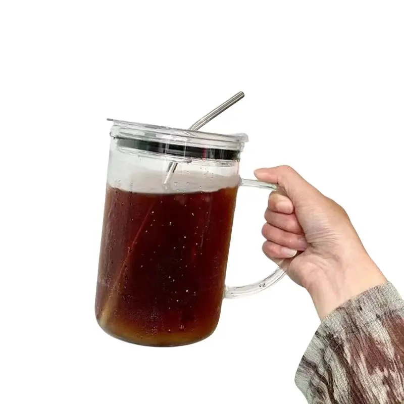 1000ml Clear Glass Cup with Lid & Straw, 1 Count Large Capacity Drinking Coffee Cup with Handle, Drinkware for Home Office Use