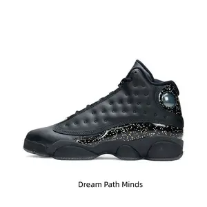 Black and Gold Glitter High-Top Retro Basketball Shoes with Leather Upper, Gold Glitter Details