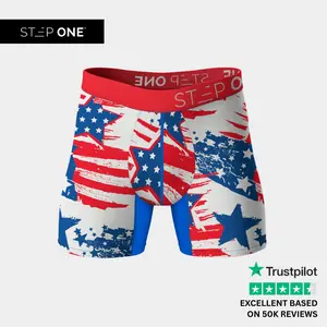 Step One Men's Trunk - Yankee Doodles, Anti-Chafe, Breathable Bamboo Fabric, UltraGlyde Panels, Hidden Elastic Pouch, Premium Underwear, Athletic Daily wear