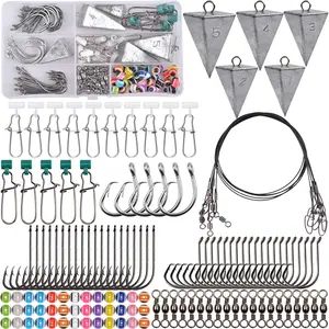 Surf Fishing Tackle Kit 130pcs Saltwater Surf Fishing Rigs Fish Finder Rig Live Bait Rigs Include Fishing Leaders Pyramid Sinker Weight Sinker Slider Fishing Hooks Swivels Surf Fishing Accessories