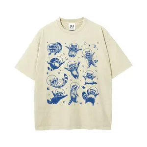 Astronaut Raccoon Star Oversize Unisex Washed T-Shirt for Women and Men's Unisex Fit Batik Cotton Oversize Streetwear Menswear  Super Soft Pre-Shrunk
