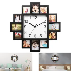 Personalized Photo Collage Wall Clock (15"), 12-Picture Display Frame for Family & Home Decor