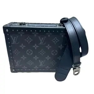 Pre-owned Louis Vuitton Monogram Eclipse canvas Clutches & Wristlets Trunk Clutch Box Monogram Eclipse Structured Canvas Bag with Ruthenium & Matte Black Hardware, Adjustable Strap, and Dustbag