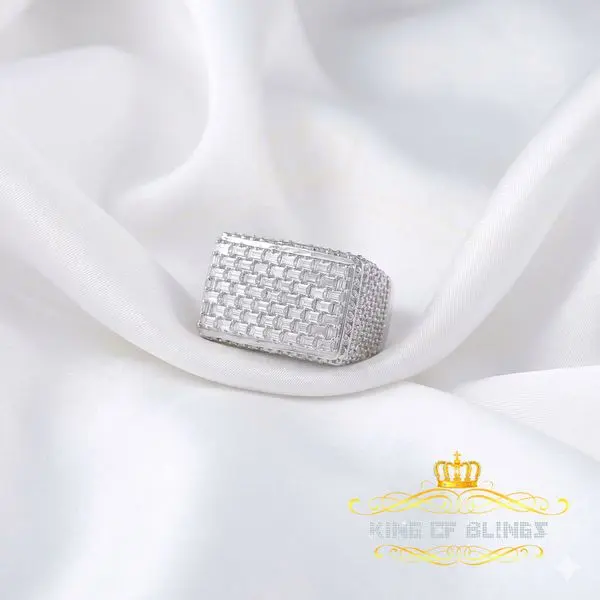 King of Bling's Men's/Womens 925 White Silver 6.50ct VVS 'D' Moissanite Rectangle Rings Size 10