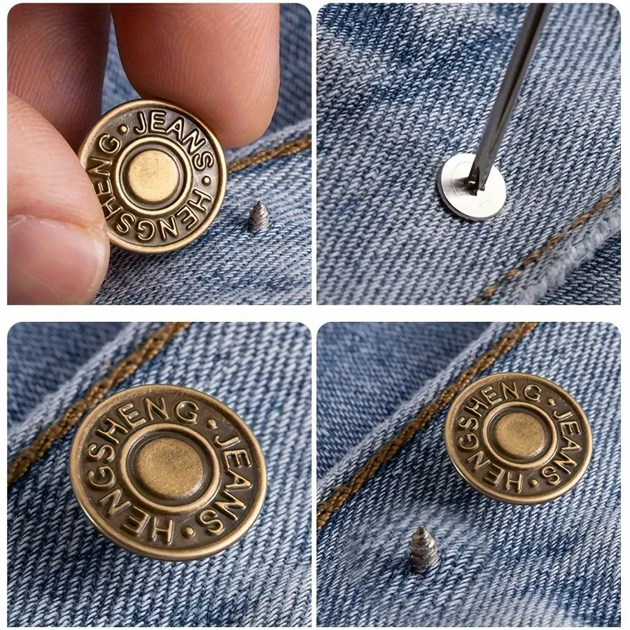 12 Piece Denim Button Set, Portable Adjustable Detachable Sewing-Free Durable Metal Buttons, Casual Button, Clothing Accessories for Jeans and Fabrics