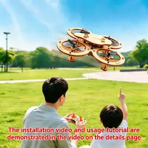 Beginner-Friendly RC Training ToyBundle - 1PC Factory-Tested MiniQuadcopter with Stunt Flip Function,Remote-Ready RC Aircraft, DIYWooden Building Set with WoodenBlocks, Included Batteries, Kids' ToysDurable