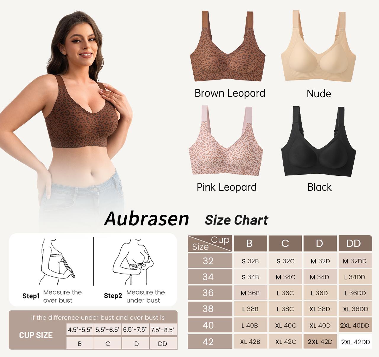Aubrasen Women's Full Coverage Wireless Jelly Bra - Leopard Print, Smooth Seamless Sculpting, Push-Up, No-Underwire, Comfortable Fit, Everyday Wear Bra