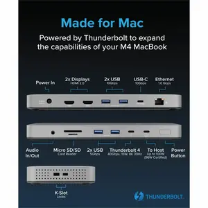 Plugable Thunderbolt 4 Dock for M4 MacBook Air & Pro: 100W Charging Driverless Laptop Docking Station