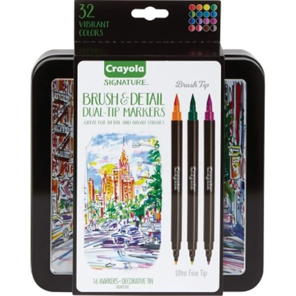 Crayola Dual-Tip Colored Markers & Highlighters - 16 Assorted Colors, Non-Toxic Water-Based Office Writing Tool with Brush & Ultra Fine Tips, Variable Laydowns