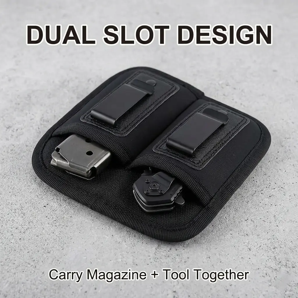 Concealed Single-Double Magazine Pouch Holster with Buckle Closure - Pouch Holder, Dual Slot, Secure Fit Universal 9mm Mag Carrier for EDC/Survival Tools, Outdoor Hunting
