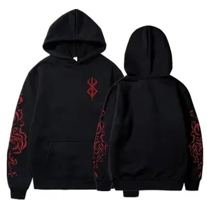 Harajuku Gothic Anime Berserk Acid-Wash Printed Streetwear Hoodie — Unisex Long-Sleeve Fashion