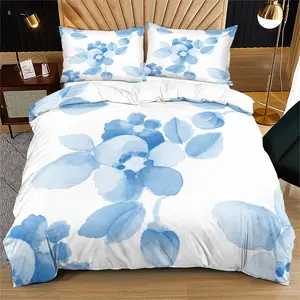 Soft Durable Bedding Set with Blue Floral Print, Includes Pillowcases, Modern Style Bedroom Decor, Perfect for Teens & Adults