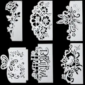 6 Pcs Die Cuts for Card Making-Metal Die Cut Flower, Butterfly, Lace, Bird, Happy Birthday Cutting & Embossing Stencil Template for DIY Paper Crafting, Scrapbook Album & Cards Decoration - 6 Styles