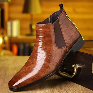 Fashionable and versatile Chelsea boots, men's mid-calf boots, new men's boots Closed Walking Shoes