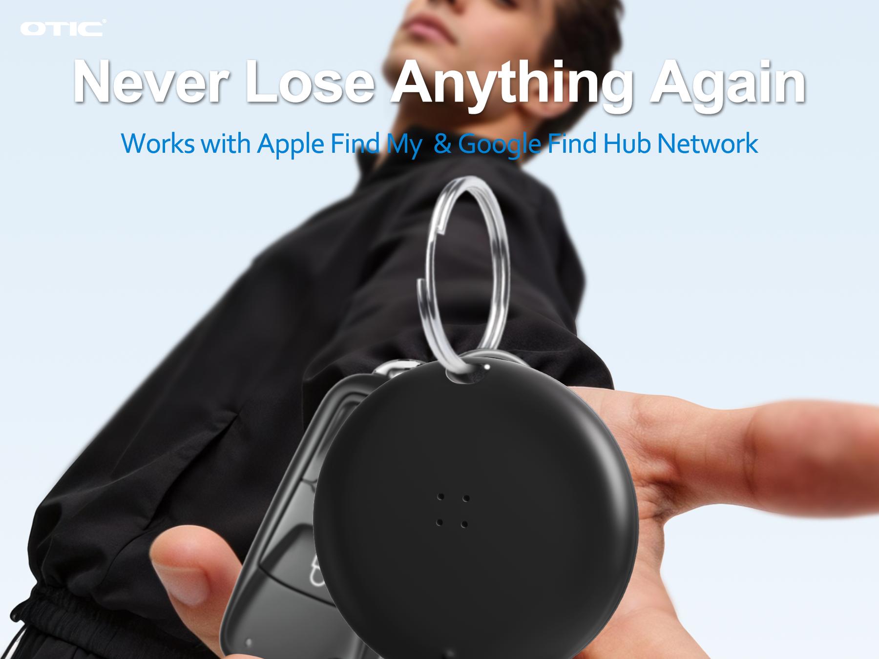 OTIC Tracker Tags-4 Pack, Bluetooth Tracker Works with Apple Find My APP (iOS Only), Keys Finder and Item Locator for Luggage, Backpack, Suitcases, Replaceable Battery, IP67 Waterproof Tracking Tag