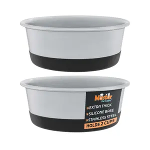 Heavy Duty Stainless Steel Dog Bowl with Silicone Anti Skid Base (Pack of 2)
