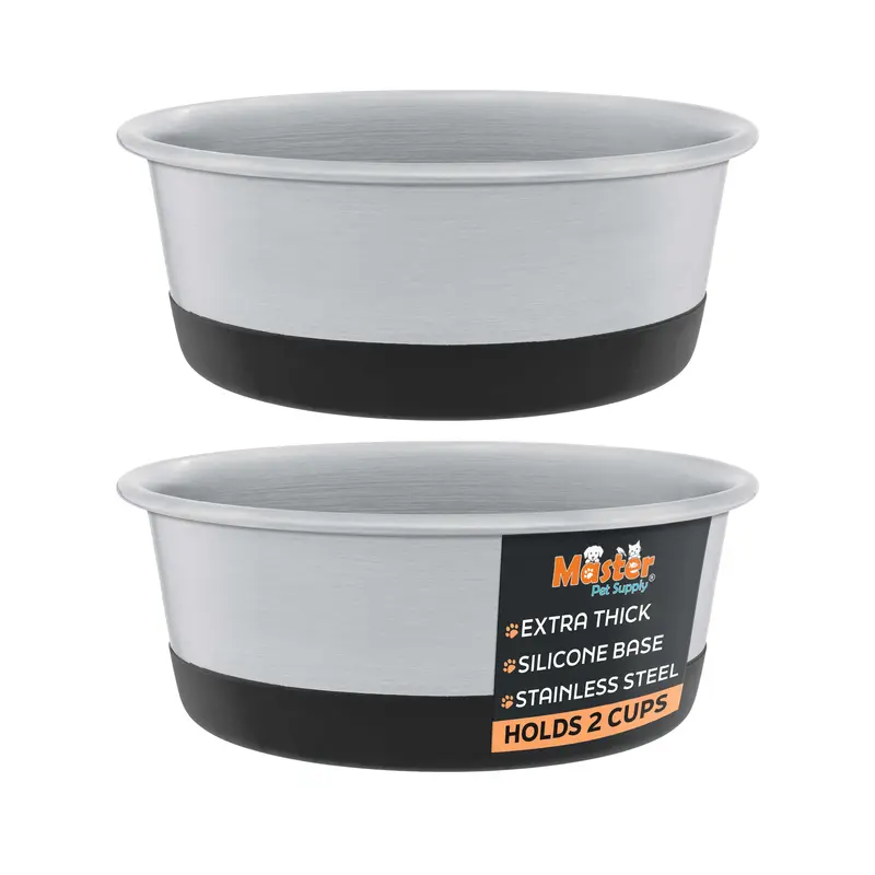 Heavy Duty Stainless Steel Dog Bowl with Silicone Anti Skid Base (Pack of 2)