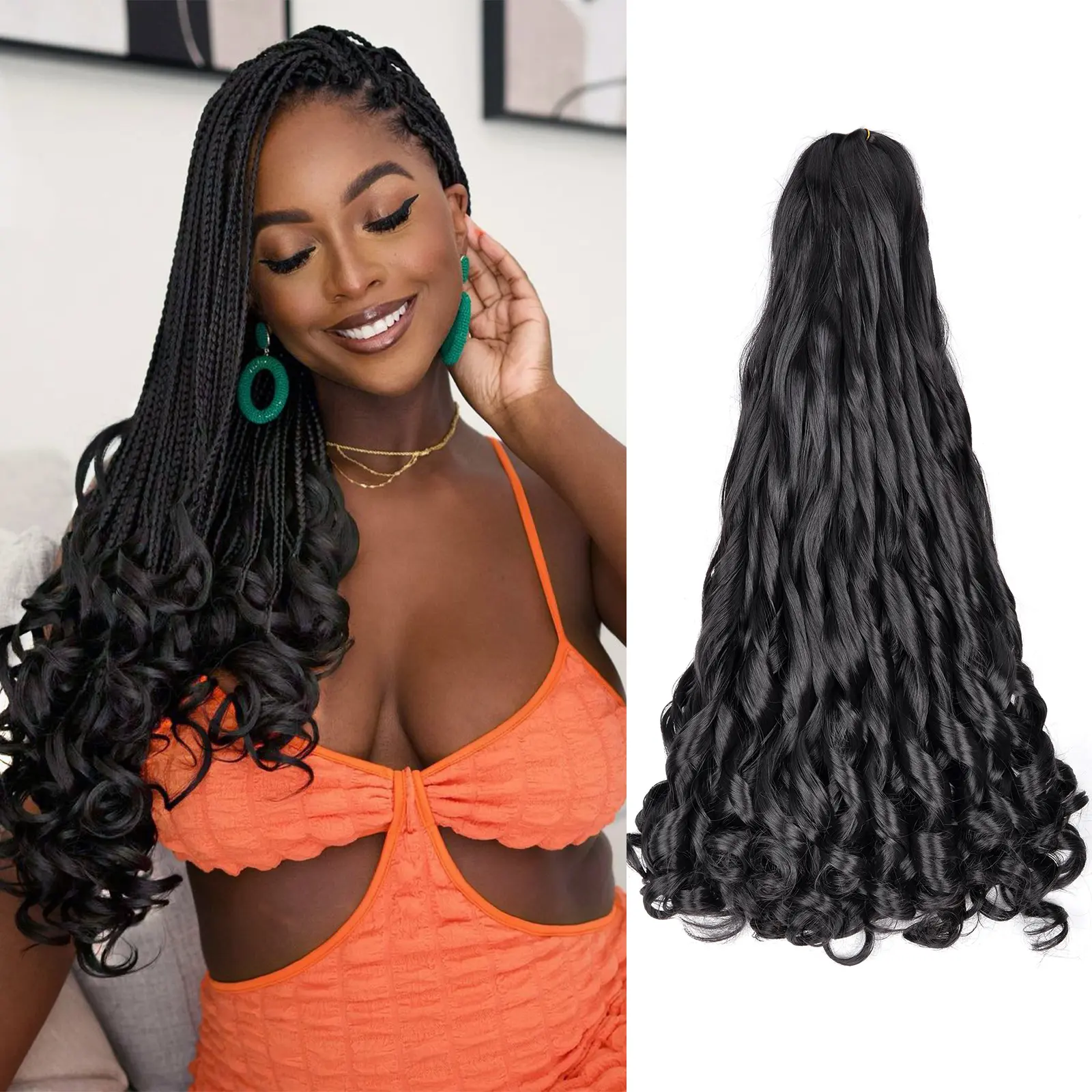 Synthetic French Curl Braiding Hair for Black Women 22Inch 8Packs Curly Braiding Hair for Box Braids 75g/Pack Bouncy French Curly Braiding Hair Extensions (22Inch,8 Packs,33#)