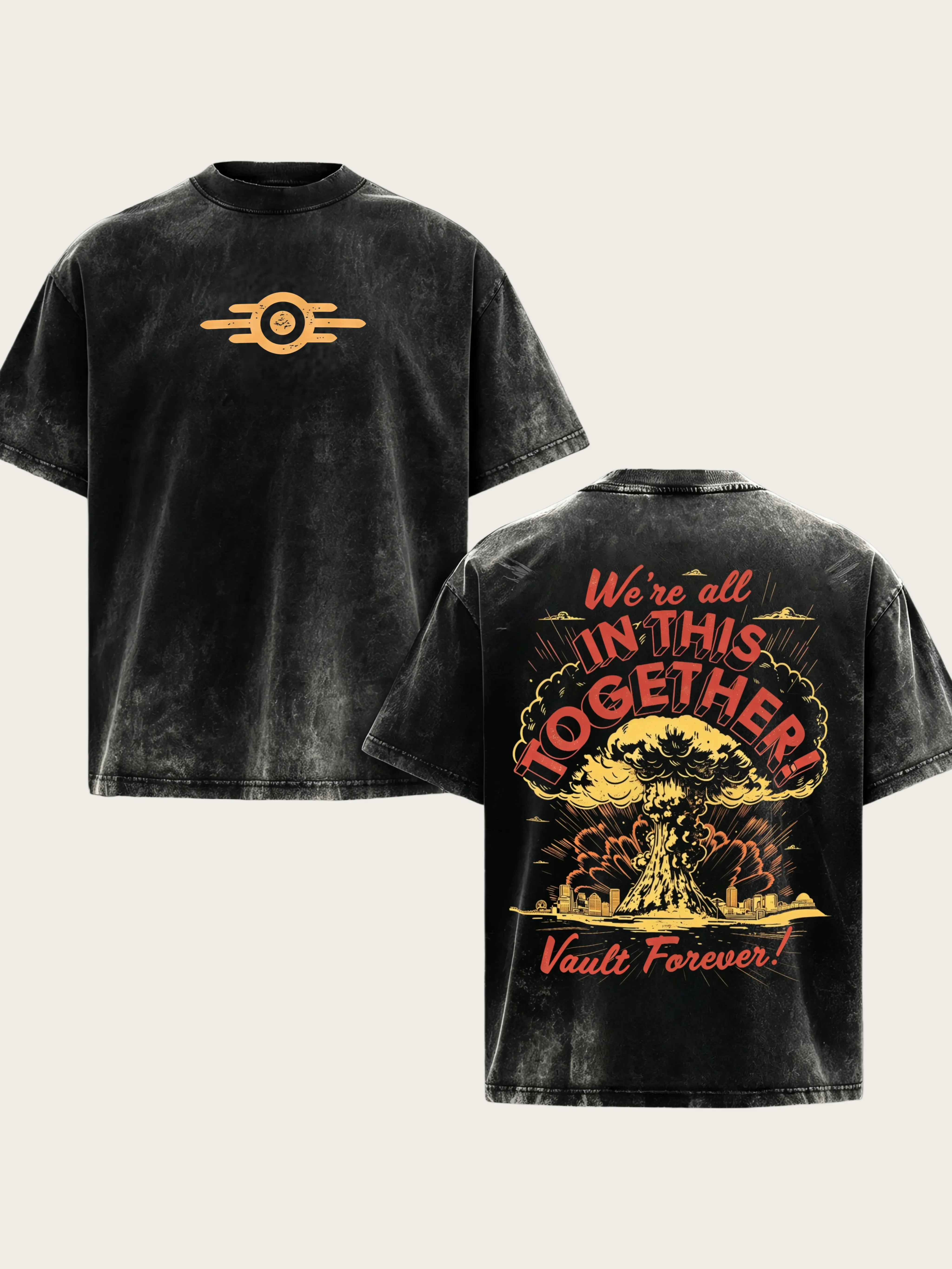 YoungFlame Mens Fallout Vault Acid Wash Round Neck Retro Short-Sleeve T-Shirt - Heavyweight 100% Cotton Tee, Wasteland Aesthetic Graphic, 2026 Summer Streetwear Fashion Apparel, Casual Outdoor Top Gift for Him，funny graphic tee, men’s trendy t-shirts,