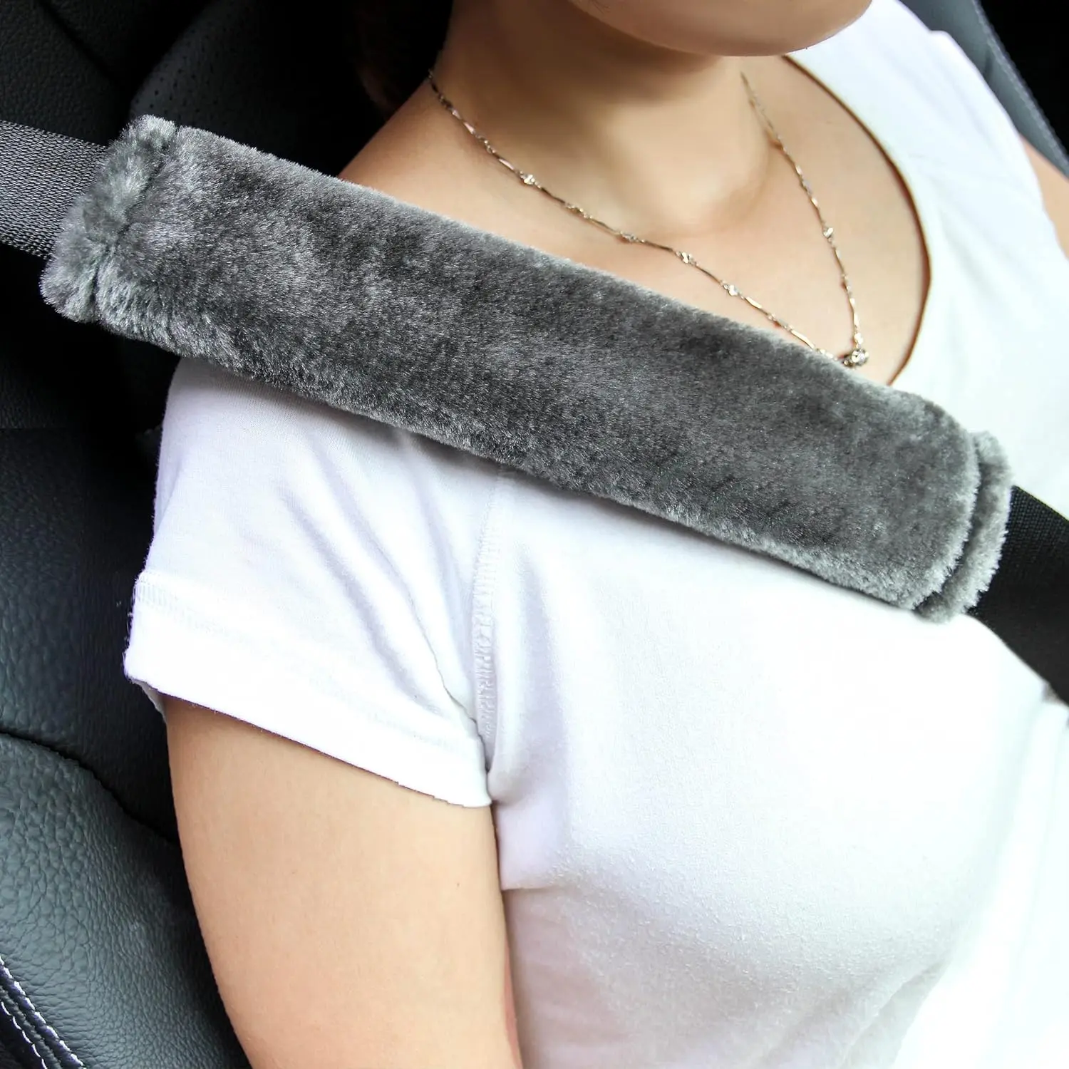 Soft Faux  Universal Fit Seatbelt Cover   SUV Airplane Seat Belt  Pad for Carmera Backpack Straps  Cushion Protector 2 Pack 10.5in Dark Gray