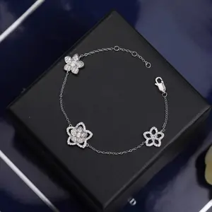 S925 Sterling Silver Moissanite Bracelet for Women D VVS1 Diamond Gold Plated Flower Luxury Wedding Jewelry Gift