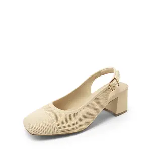 DREAM PAIRS Women's Casual Knitted Square Toe Slingback Sandals - Adjustable, Comfortable Footwear for Women