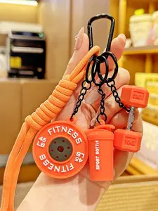 Fitness Weight Plate Rope Bag Pendants, Dumbbell & Shaker Bottle Bag Chain Charms, Sporty Multi-Charm Bag Decoration Keychain, Cool Gym-Inspired Bag Pendant for Backpack Purse, Available in Red/Pink/Black/Purple, Ideal for Fitness Enthusiasts & Gym Goers