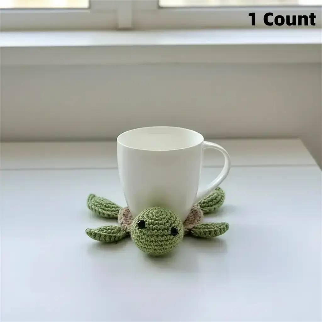 Cute Animal Design Tea Coaster, 1 Count Handmade Crochet Insulated Table Protector, Summer for Gift, Quirky Turtle Coasters