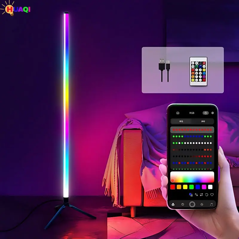 RGB Desk Floor Lamp, Modern Style, Sound Activated 360° Rhythm Light, Bluetooth-compatible Controlled Corner Wall Lamp, Dimmable LED Gaming Light, Mood Decorative Lights, Scene Atmosphere Lights