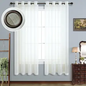 Window Curtains Bedroom 2 Panels Bronze Grommet Linen Textured Semi Privacy Curtain Living Room Dining Room Bay Window