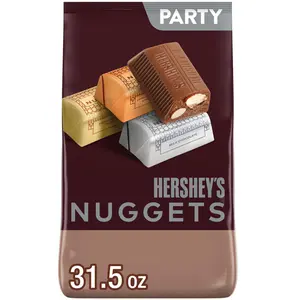 (A)HERSHEY’S NUGGETS Assorted Chocolate Candy Party Bag, 31.5 oz Bulk Pack, Premium Bite-Size Chocolates for Holidays, Parties and Stocking Stuffers