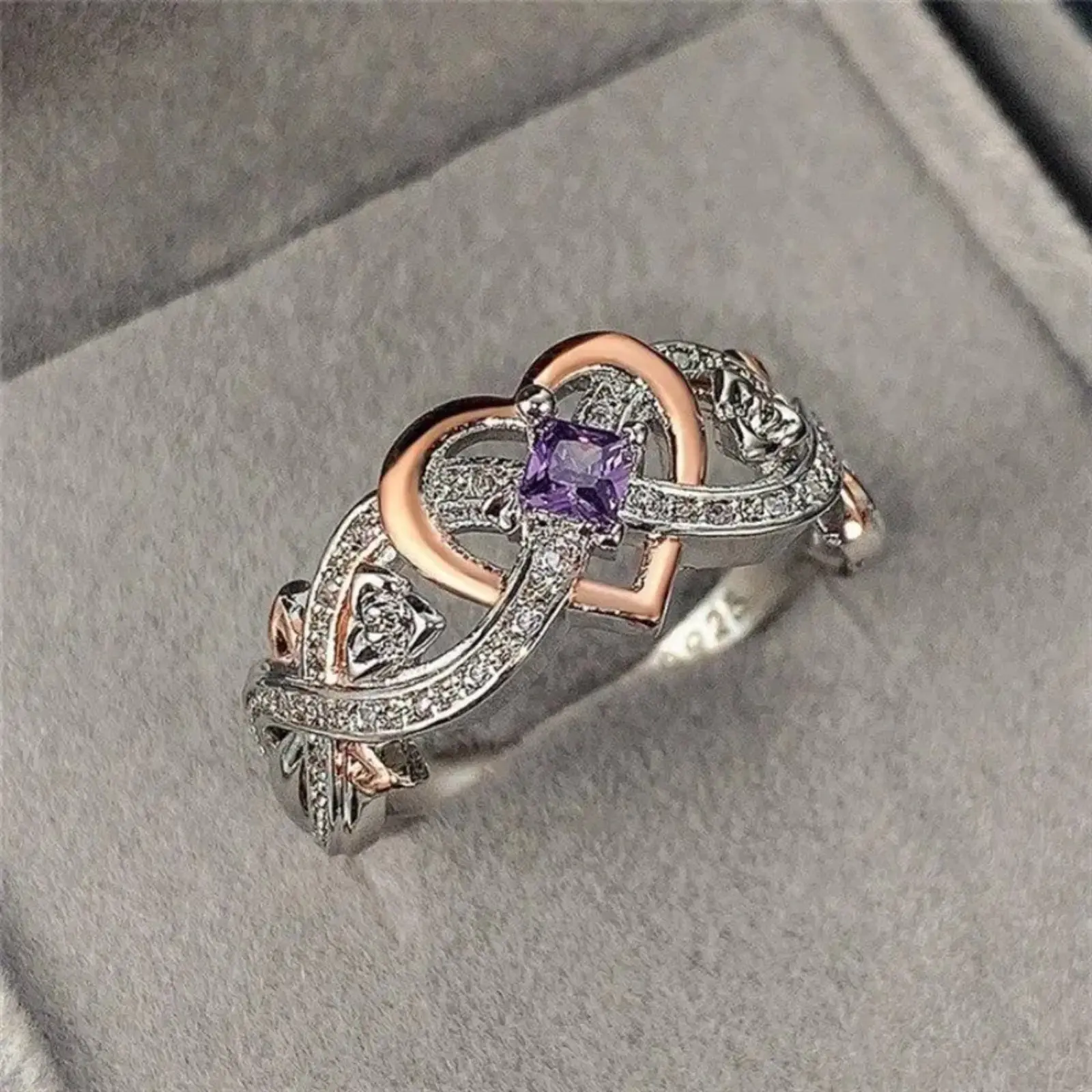 Women's Elegant Infinity Heart Ring, Interlocked Stackable Alloy Band for Female Daily Wear and Engagement