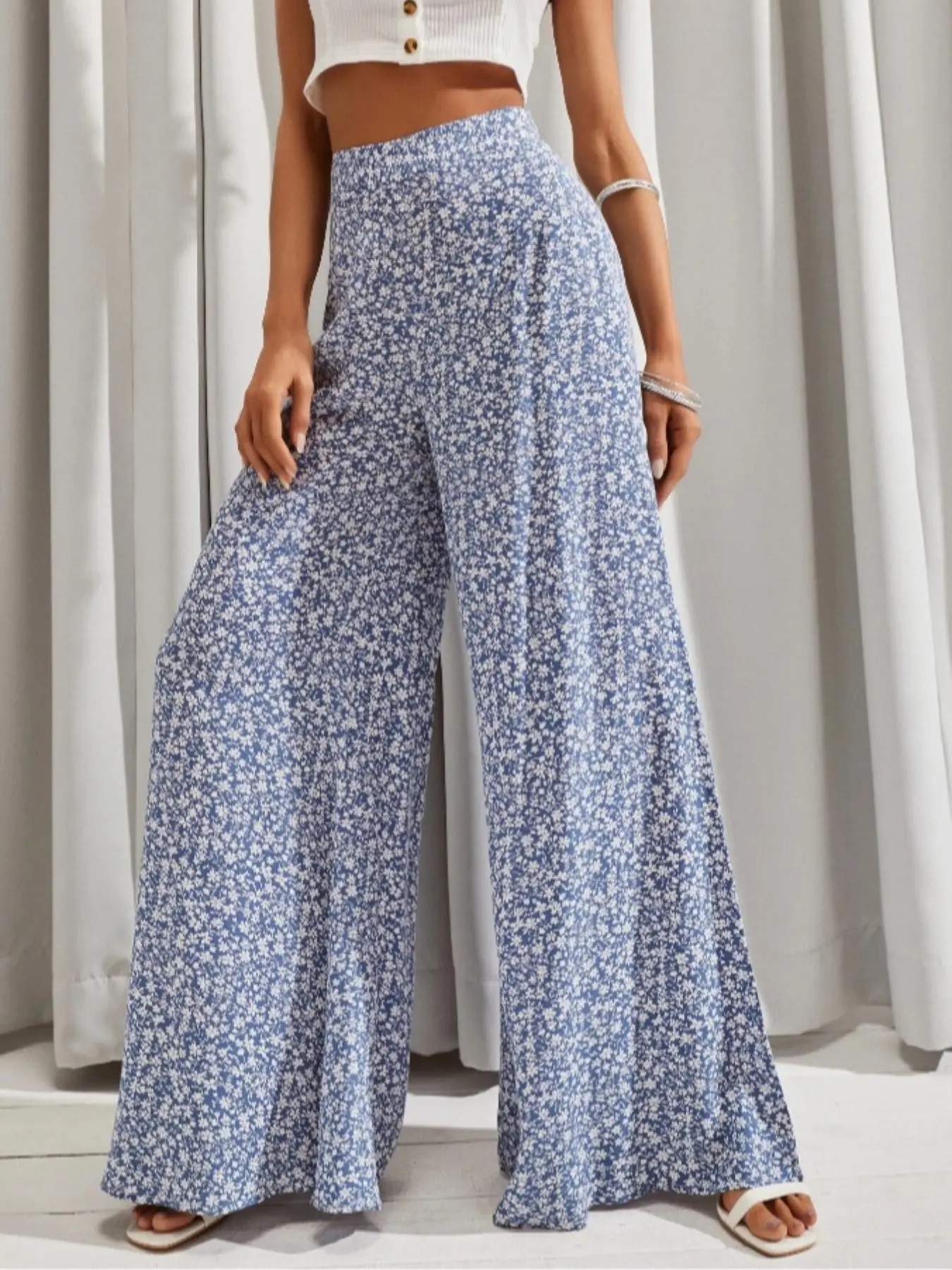 Women's Floral Print Wide Leg Pants, Printed Pants, Summer Palazzo Pants, Casual Comfy Trousers for Daily Wear, Ladies Bottoms for All Seasons