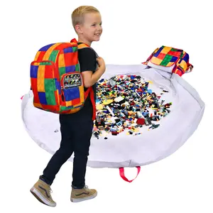 Brick Pack Portable Play Storage Backpack for Kids with Built In Play Mat, Clear Minifigure Display Pocket, Kids Travel Toy Organizer for Brick Builders Ages 5 to 12, Patent Pending