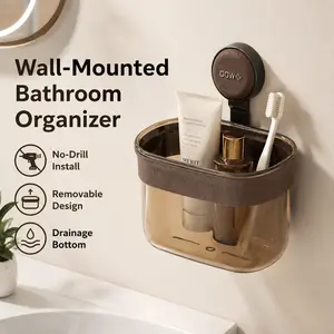 No-Drill Wall-Mounted Storage Box Flexible, RemovableSuction-Cup Organizer with Drainage Holes, Ideal for SmallItem Storage in Kitchens, Bathrooms