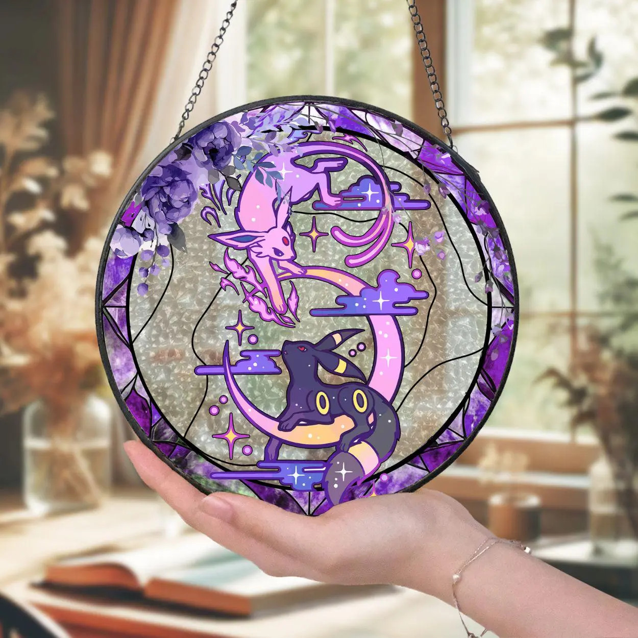 Handcrafted Anime Stained Glass Suncatcher, Moon & Star-Inspired  Window Art, Perfect Gift for Fans