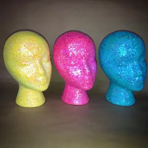 Sparkling and functional wig display and storage heads.